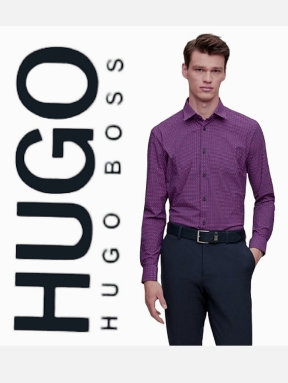 Hugo Boss Purple Slim Fit Point Collar Buttondown Dress Shirt 16½